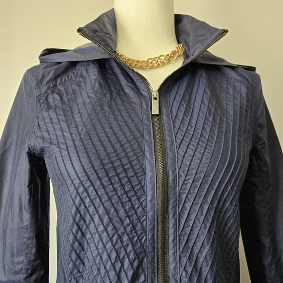 ZAC POSEN Designer Navy Blue Fit And Flare Lightweight Jacket With Hood. XS - Picture 4 of 14